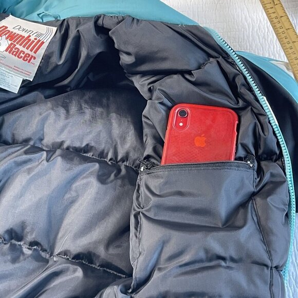 VTG Downhill Racer Jacket Ski Down Fill 80s Puffer Color Block Size M Teal Black - Picture 8 of 12